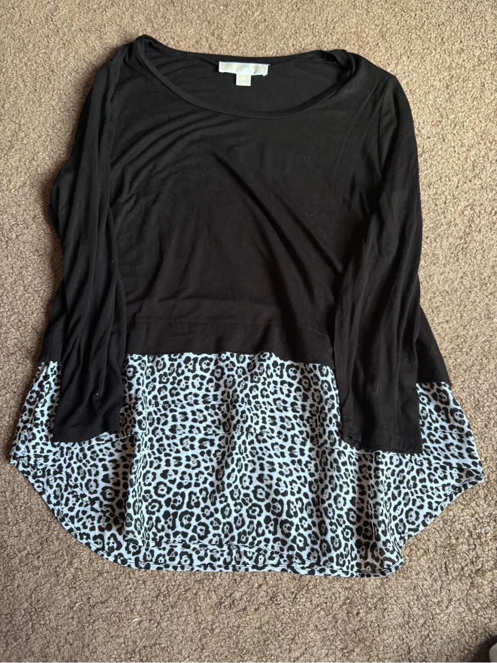 Michael Kors Black Top with Leopard-Print Hem